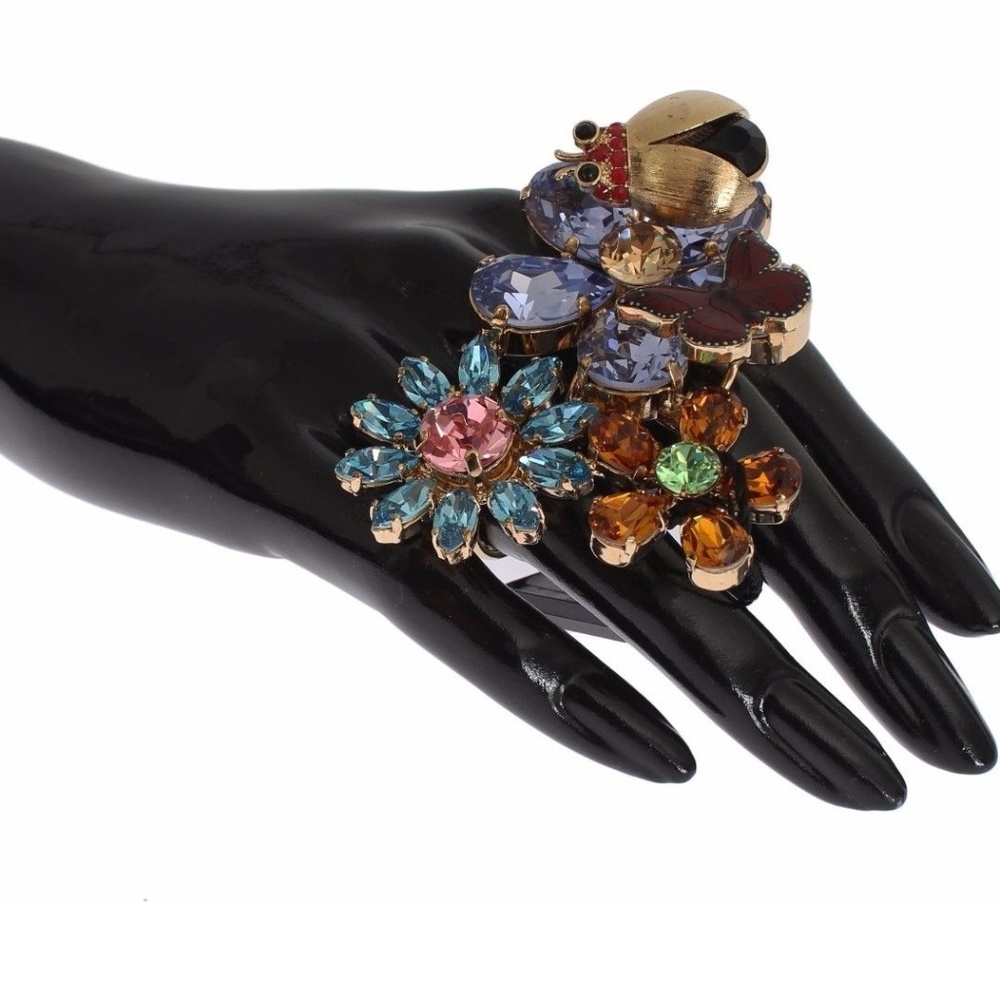 New D&G Crystal Two Finger Ring 6.5